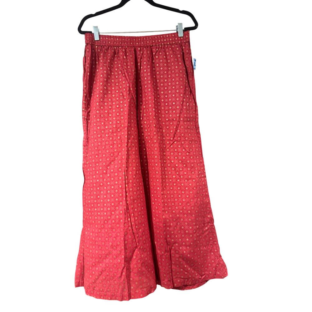 Zuba Red Gold Printed Wide Leg Ethnic Layering Palazzo Pants L/XL NWT